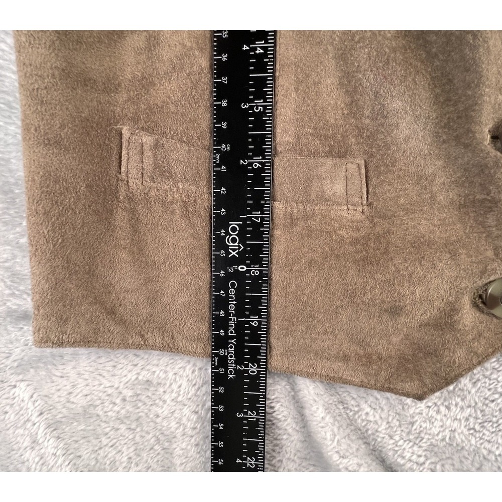 VINTAGE 80's 90s LL Bean Vest Womens M  Brown Suede Waistcoat Old Money Leather - Picture 4 of 6